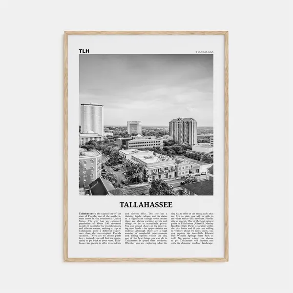 Tallahassee Black and White Travel Poster, Florida USA