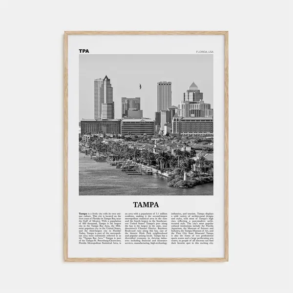 Tampa Black and White Travel Poster, Florida USA