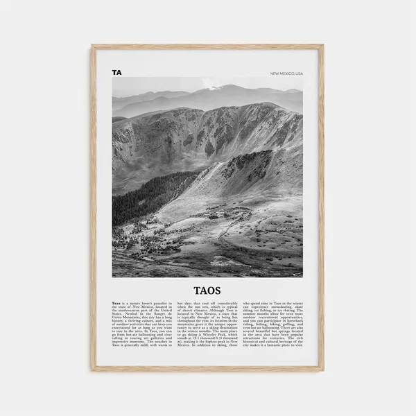 Taos Black and White Travel Poster, New Mexico