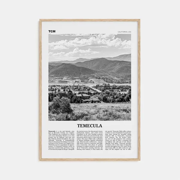 Temecula Black and White Travel Poster, California