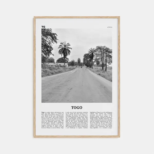 Togo Black and White Map Art Print, Lomé Africa