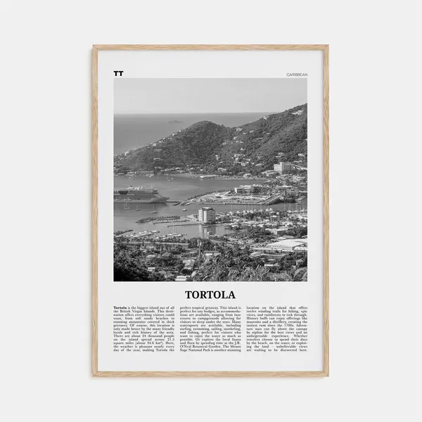 Tortola Black and White Travel Poster, Caribbean Map