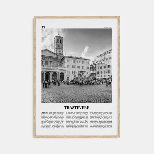 Trastevere Black and White Travel Poster, Rome