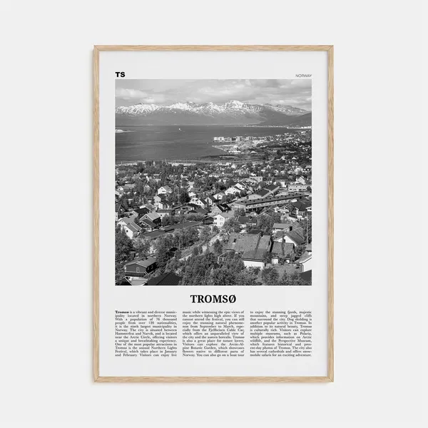 Tromso Black and White Map Art Print, Troms Norway