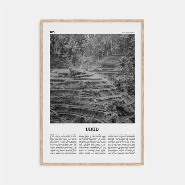 Ubud Black And White Map Poster, Bali Indonesia