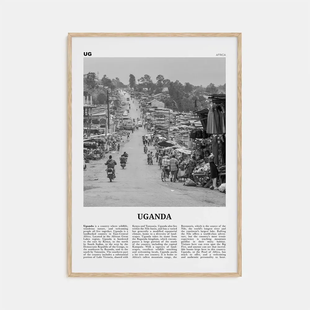 Uganda Black And White Travel Poster, Kampala Africa