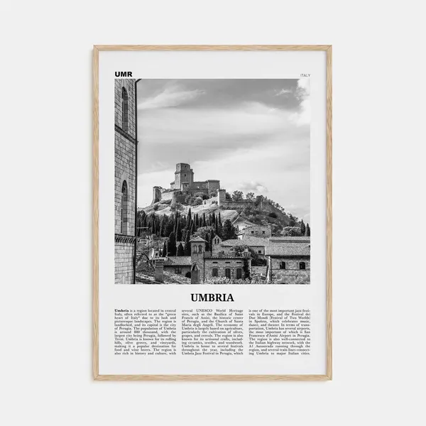 Umbria Black and White Map Art Print, Italy Wall