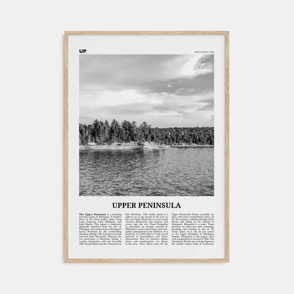Upper Peninsula Black And White Map Art Print