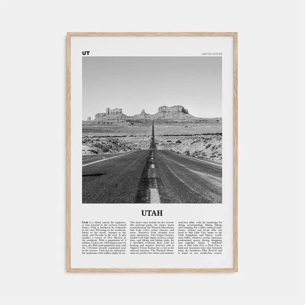 Utah Black And White Travel Poster, USA State Art