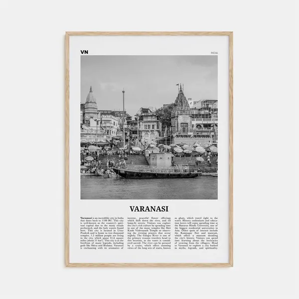 Varanasi Black And White Travel Poster, India Map