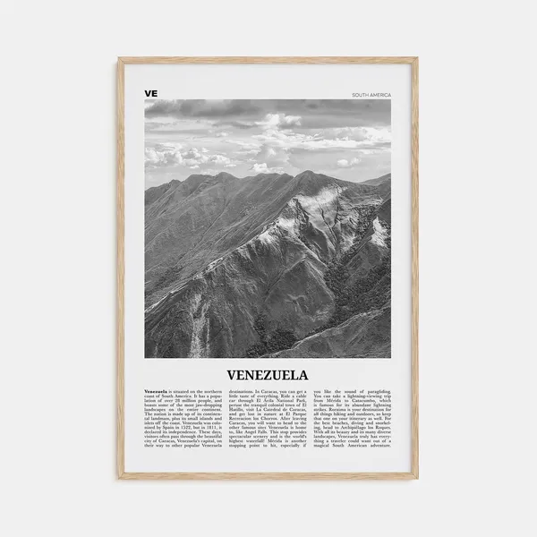 Venezuela Black and White Travel Poster, Caracas