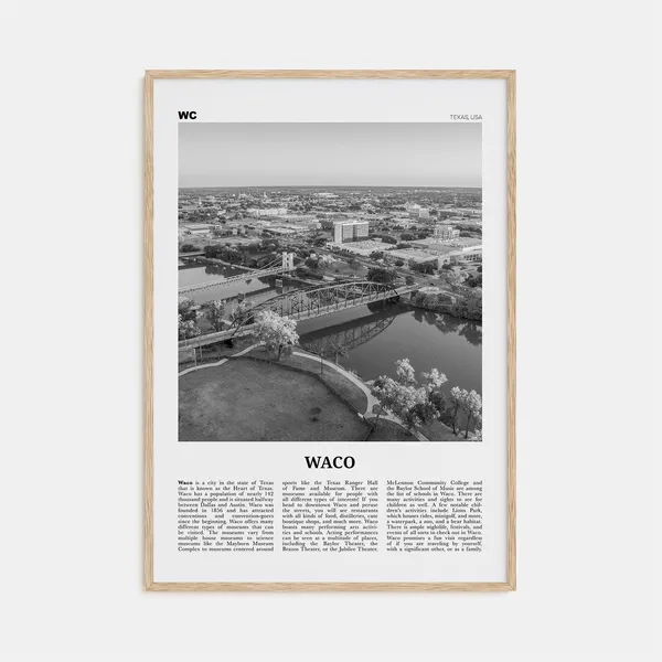 Waco Black and White Travel Poster, Texas USA
