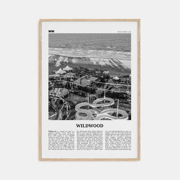 Wildwood Black And White Map Art Print, New Jersey