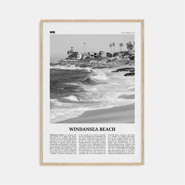 Windansea Beach Black and White Travel Poster