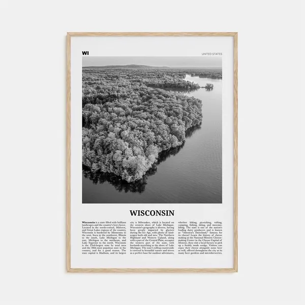 Wisconsin Black And White Travel Poster, USA Map