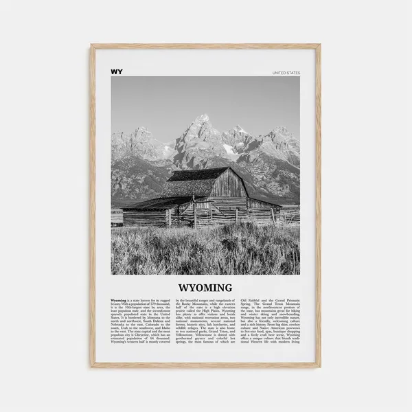 Wyoming Black and White No. 1 Travel Poster Print