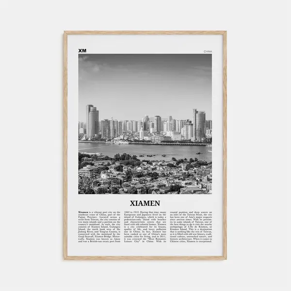 Xiamen Black and White Travel Poster, China Map