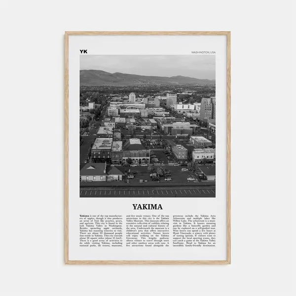 Yakima Black and White Travel Poster, Washington Map