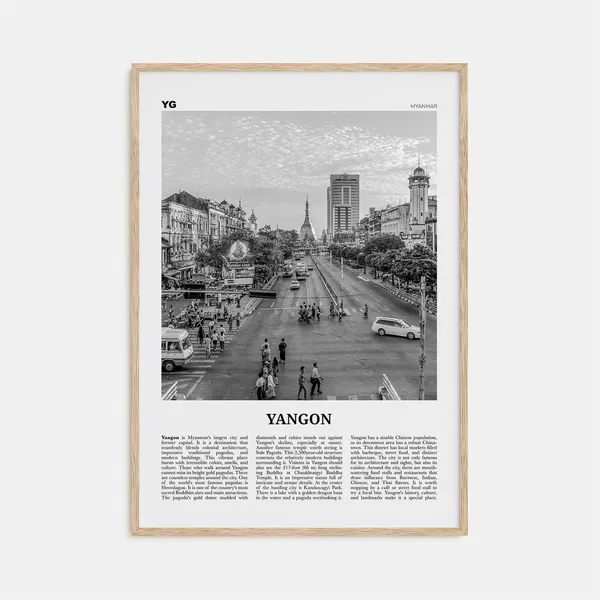 Yangon Black And White Travel Poster, Myanmar Map
