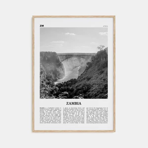 Black and White Zambia Art Print, Lusaka Africa