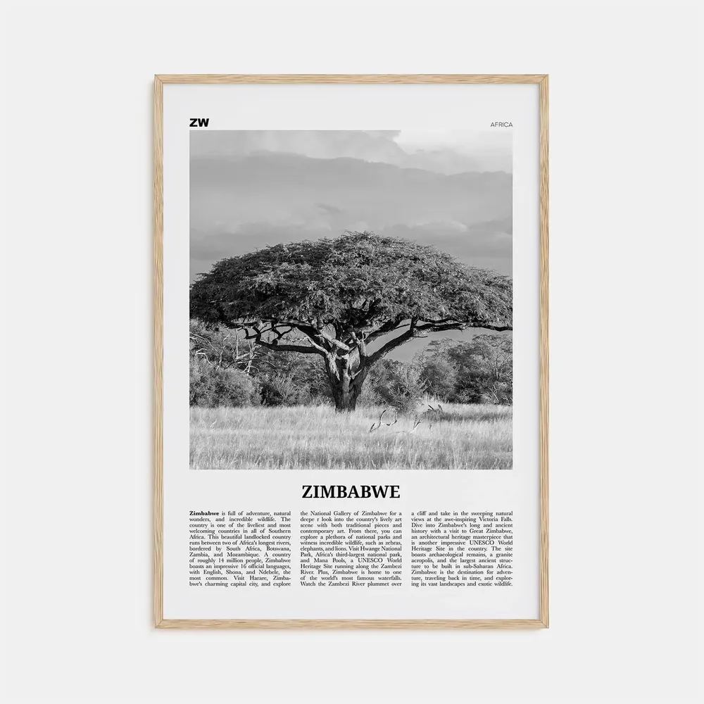 Zimbabwe Black and White Poster, Harare Africa