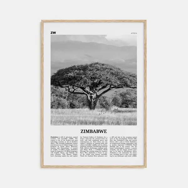 Zimbabwe Black and White Poster, Harare Africa