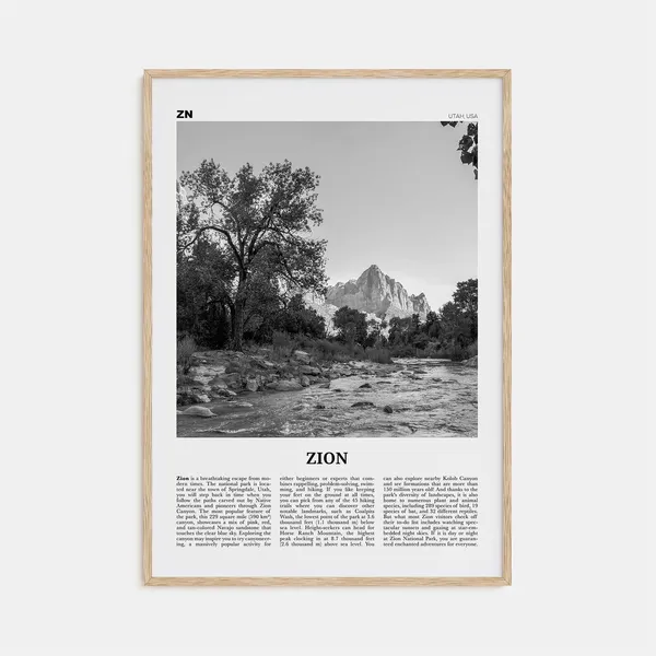 Zion National Park Black And White Travel Poster