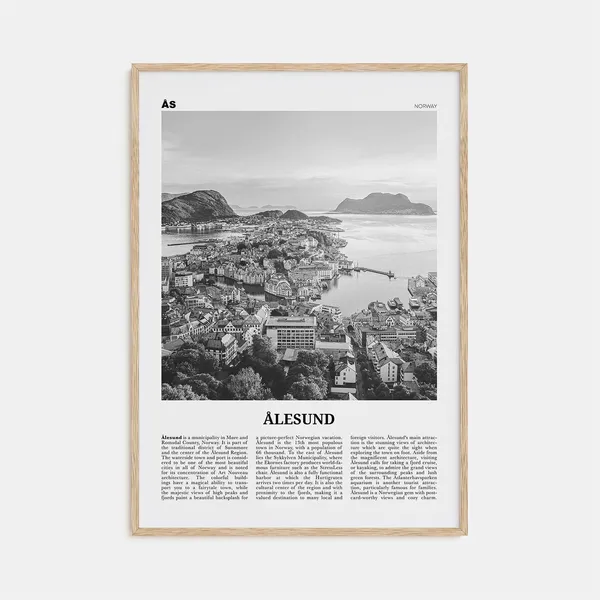 Ålesund Black and White Norway Travel Poster Print