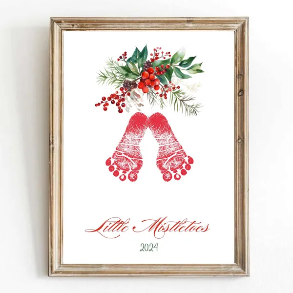 Mistletoes Footprint Art, Christmas Keepsake Print