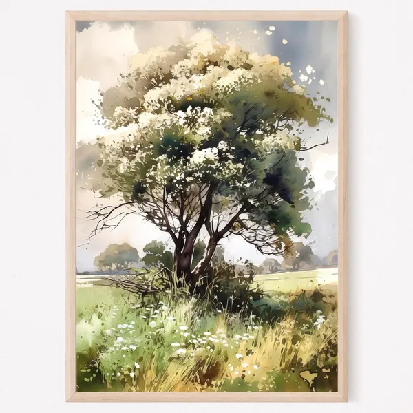 Oak Tree Watercolor Art Print, Nature Home Decor