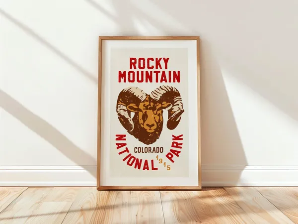 Retro Colorado Travel Poster, Rocky Mountain Ram