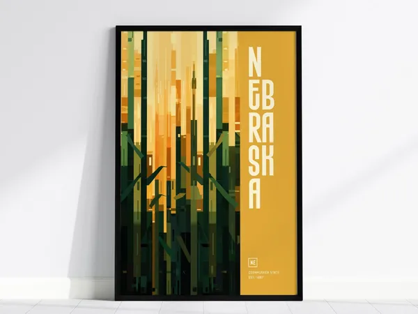 Nebraska Field Minimalist State Poster, Travel Art Print