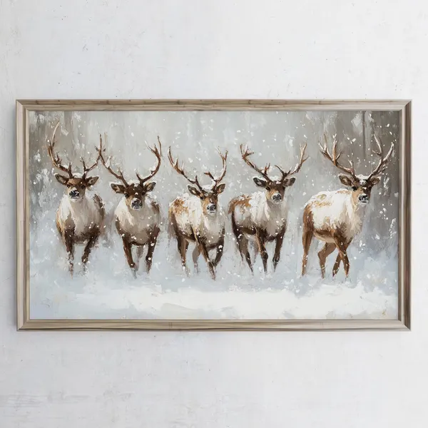 Vintage Reindeer Christmas Art Print, Rustic Holiday