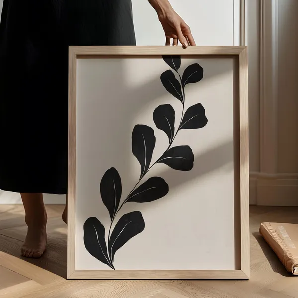 Abstract Botanical Print, Beige Black Japandi Art Print