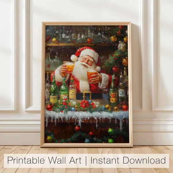 Funny Santa Claus Bar Art Christmas Poster