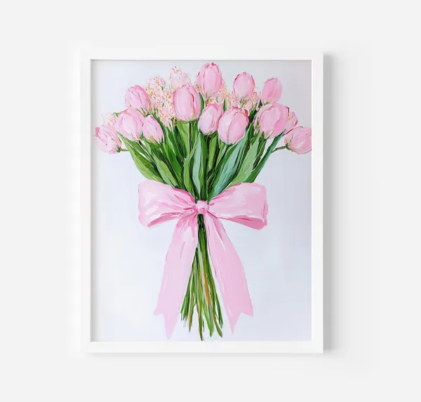 Tulip Flower Bouquet Art Print, Coquette Boho