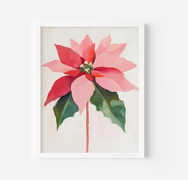 Christmas Poinsettia Art Print, Winter Botanical Decor