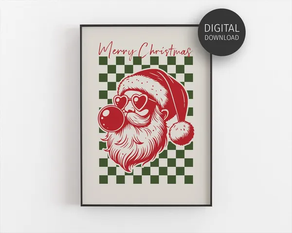 Santa Blowing Gum Retro Christmas Poster