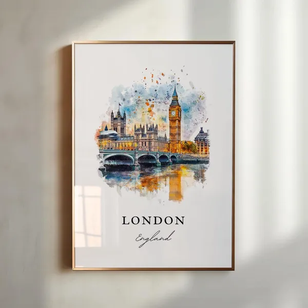 London England Big Ben Watercolor Travel Poster