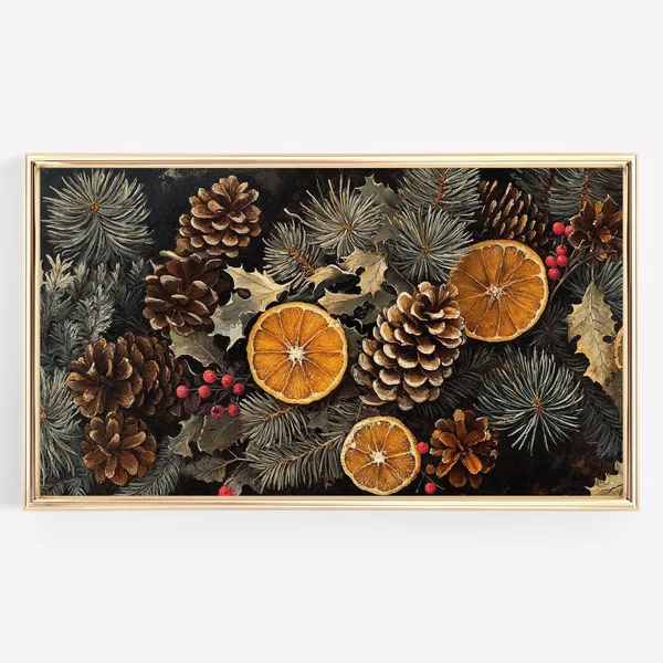 Christmas Pinecones and Orange Slices Botanical Art Print