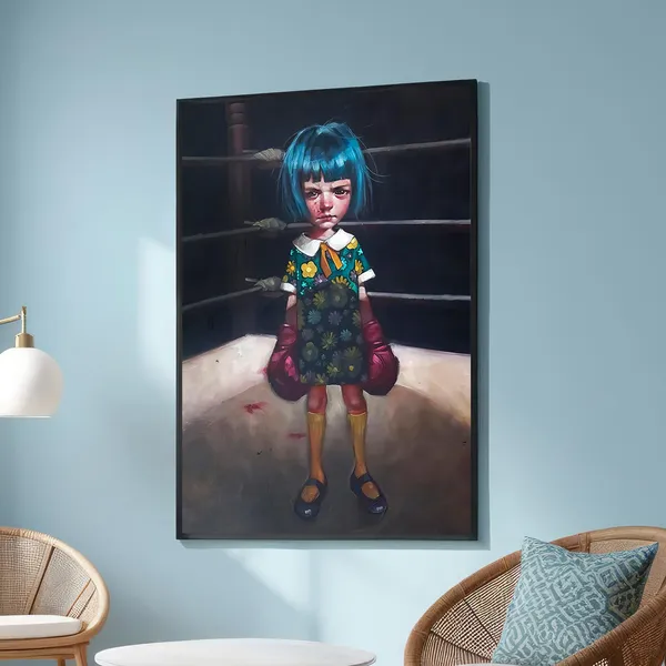 Girl With Boxing Gloves - Modern Realism Art Print
