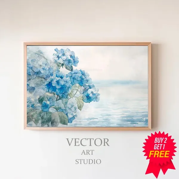 Blue Wildflowers Vintage Watercolor Floral Art Print