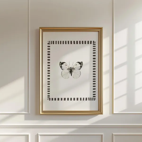 Black and White Butterfly Vintage Garden Art Print