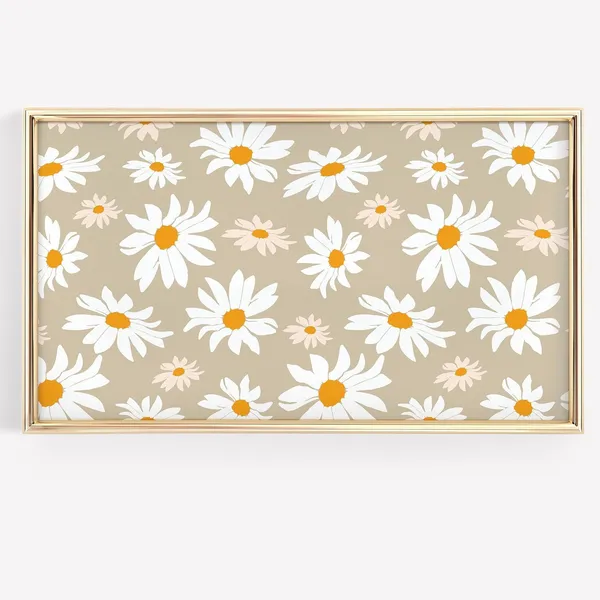Abstract Floral Daisy Art Print, Beige Frame TV
