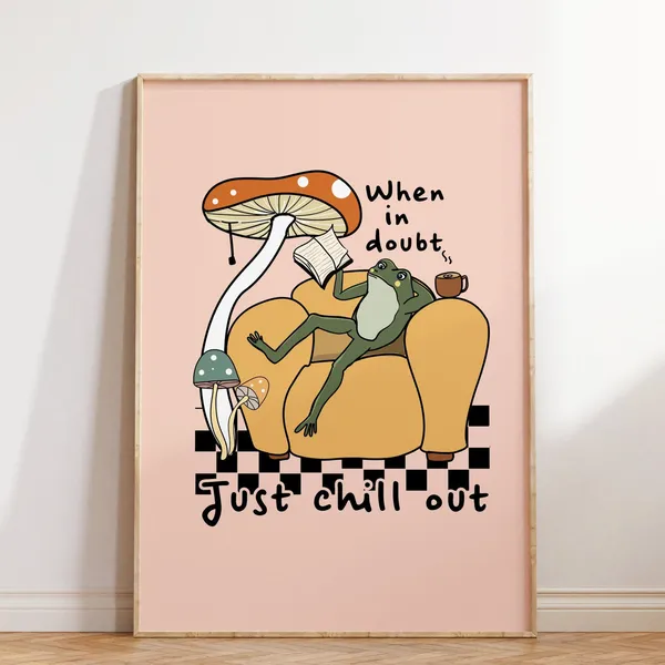 Retro Frog Mushroom Quote Poster, Wall Art Print