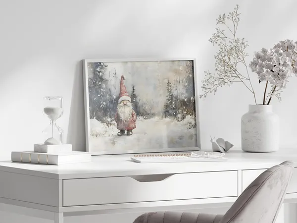 Christmas Gnome Winter Scene Art Print