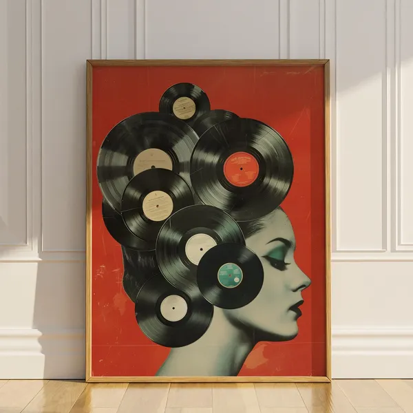 Vinyl Records Vintage Collage Poster, Retro 1950s