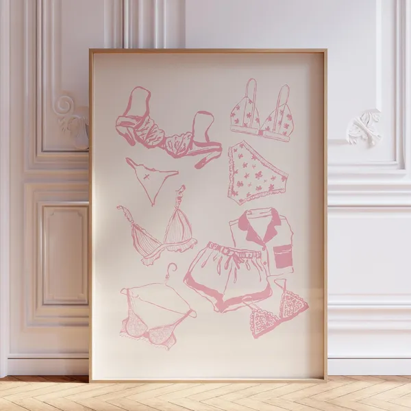 Pink Coquette Laundry Art Print, Girly Apartment Decor