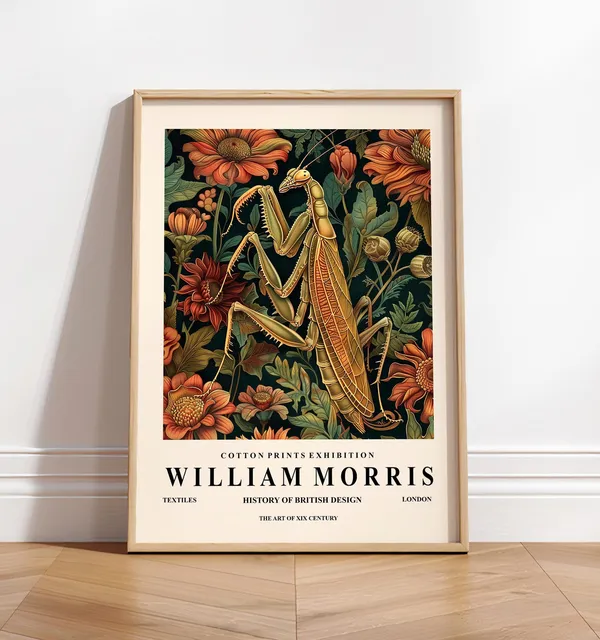 Praying Mantis Botanical Art Print, William Morris Print