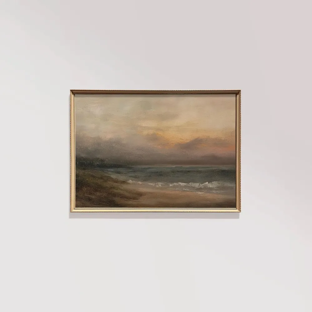 Vintage Sunset At The Beach, Oil Painting Art Print - Image 2